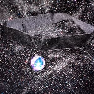 Velvet Cresent moon choker necklace